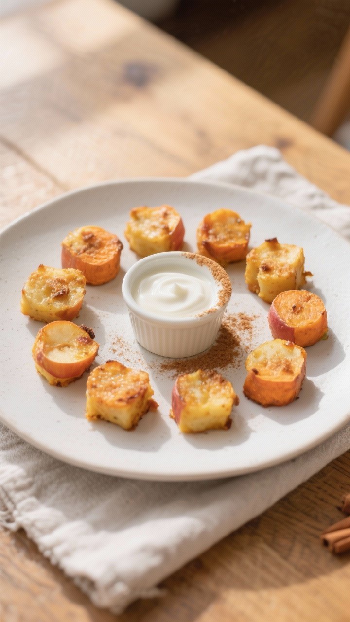 Final dish presentation: Beautifully plated Sweet Potato & Apple Toddler Bites arranged in a neat ri