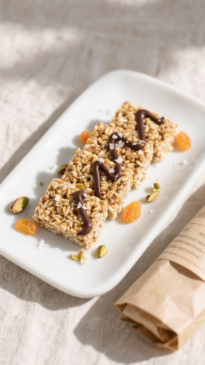 Final dish presentation: Beautifully plated Wheat Berry Energy Bars cut into uniform rectangles and