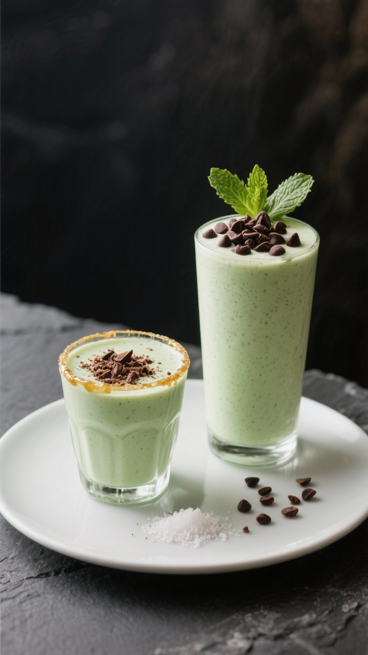 Final dish presentation: beautifully styled smoothie served two ways—one tall glass topped with a 