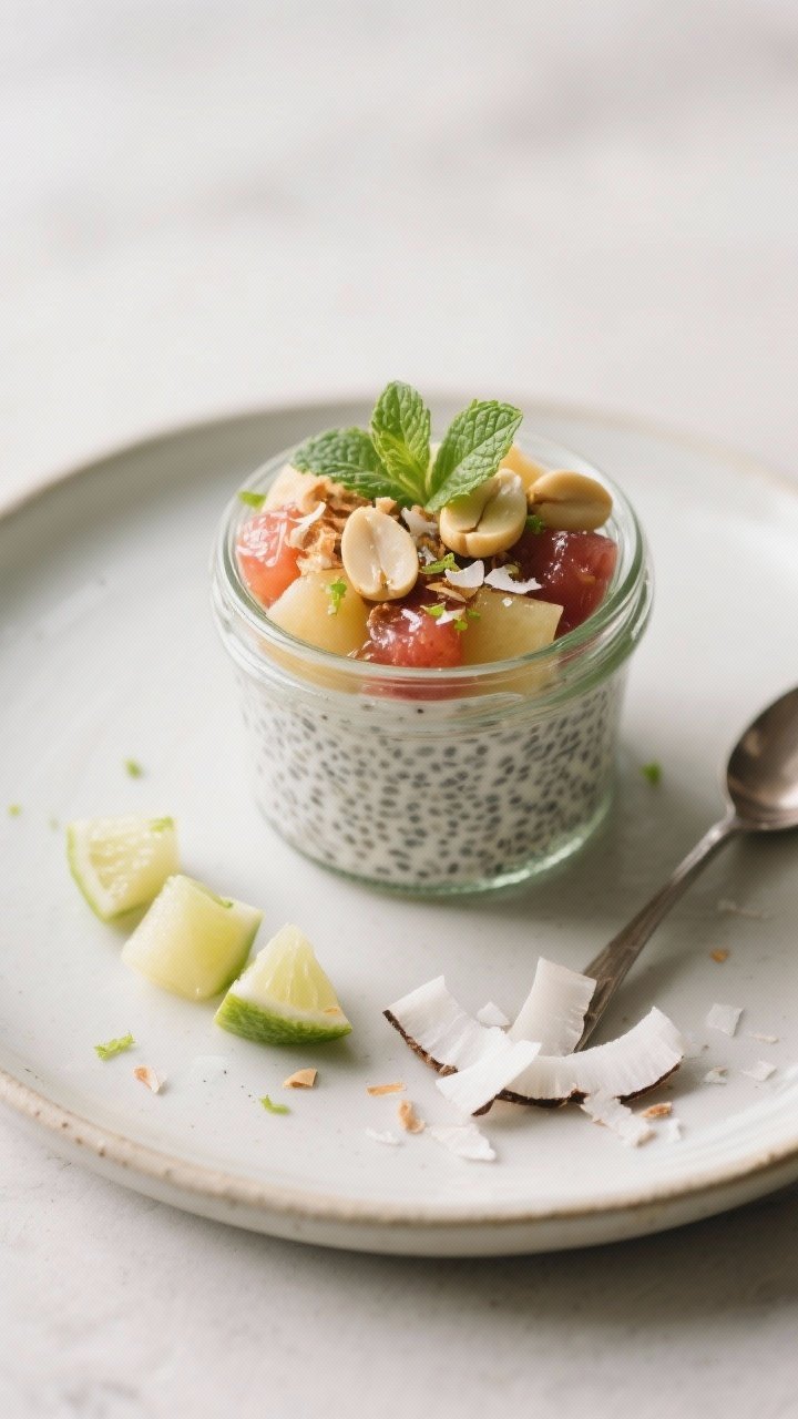 Styled chocolate chia pudding breakfast jar