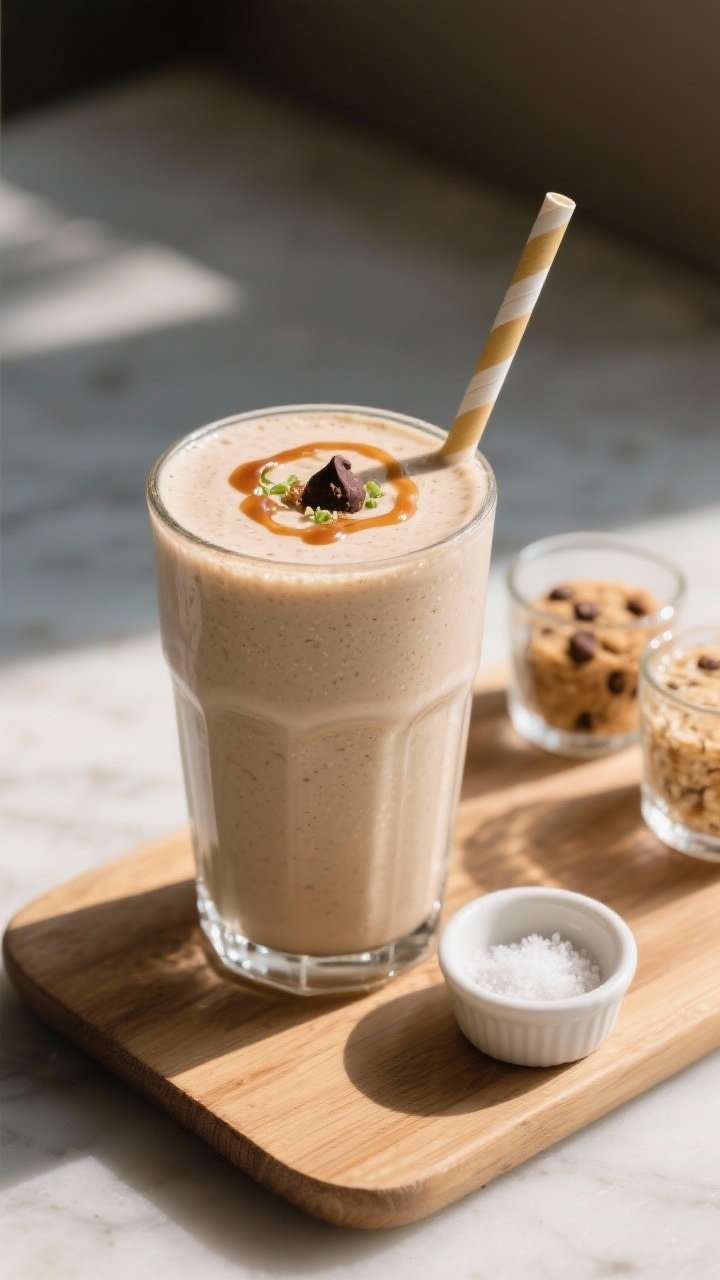 Final dish presentation: Restaurant-quality glass of Oatmeal Cookie Smoothie with ultra-thick, milks