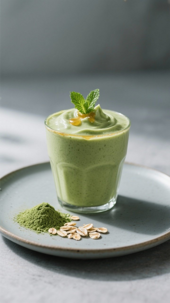 Final dish presentation: Restaurant-quality hero shot of the smoothie served extra-thick in a short 