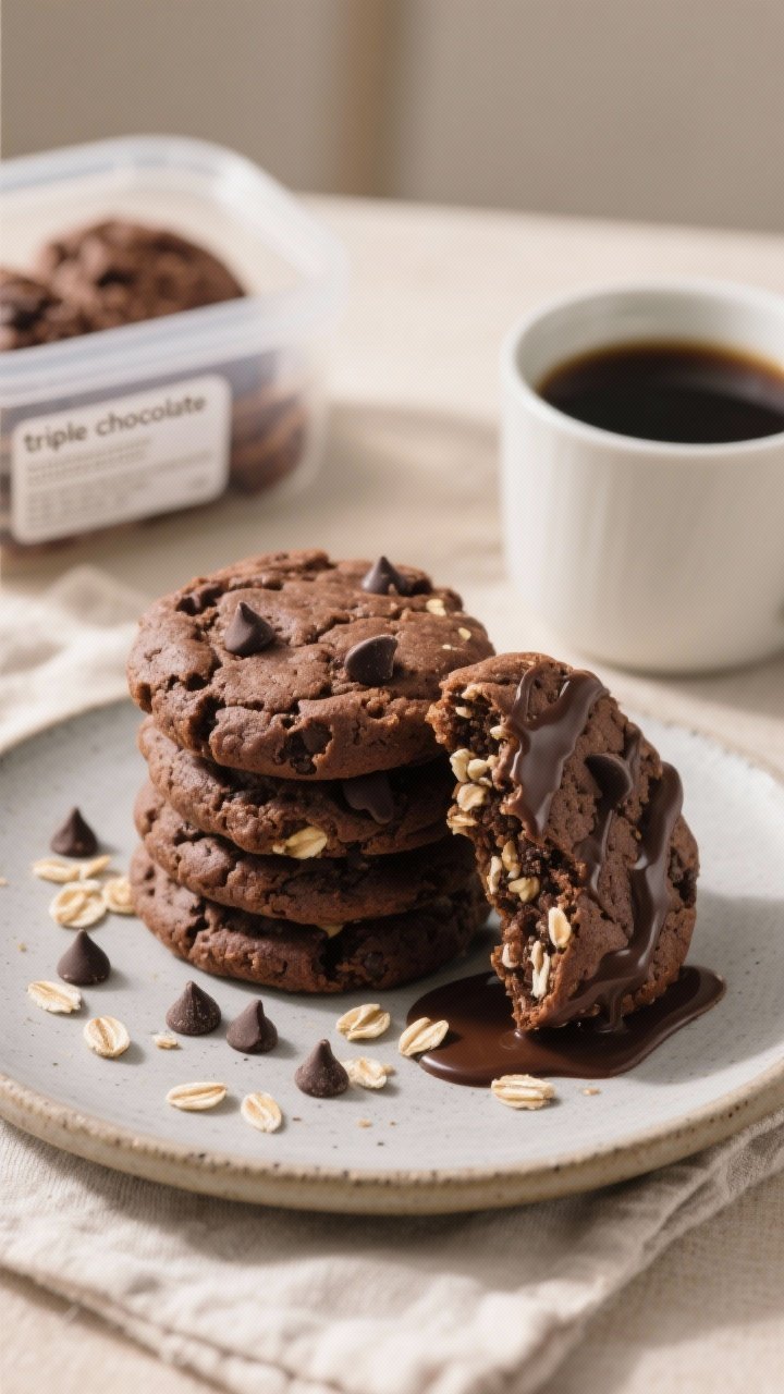 Final dish presentation: Restaurant-quality plated stack of high-protein double-chocolate breakfast 
