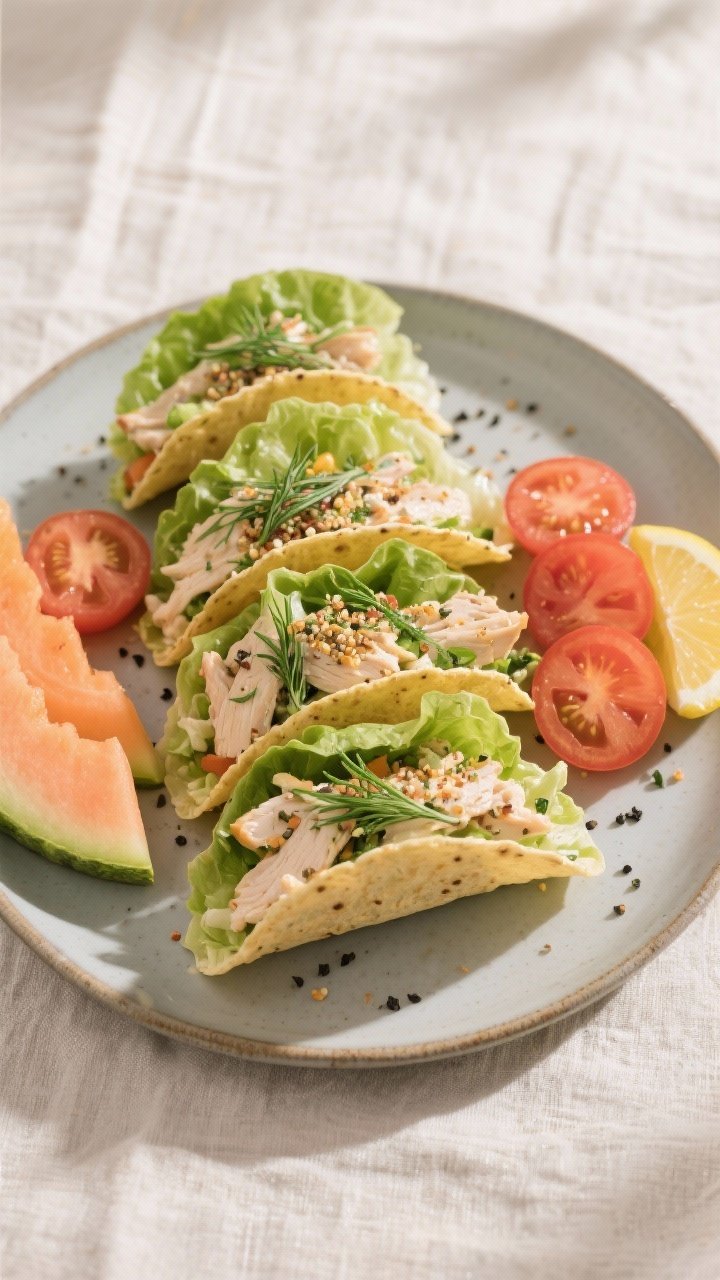 Final dish presentation: Restaurant-quality platter of assembled chicken salad lettuce wraps, taco-s