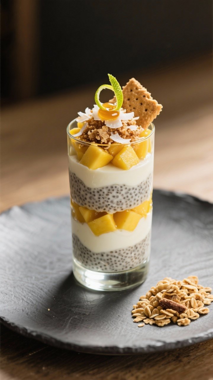 Final plated dessert presentation: Restaurant-quality Calamansi Chia Parfait variation—alternating