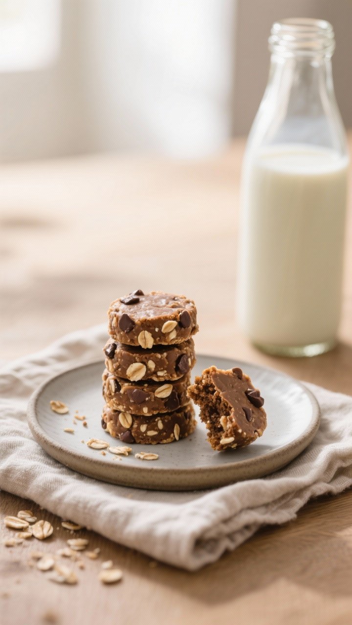 Final plated presentation: a small snack plate with 5–6 Wowbutter Chocolate Chip Bites stacked and