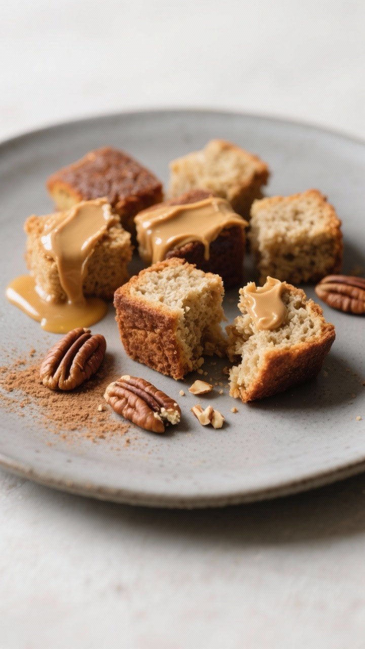 Final plated presentation: Restaurant-quality plate of assorted triticale banana bread bites arrange