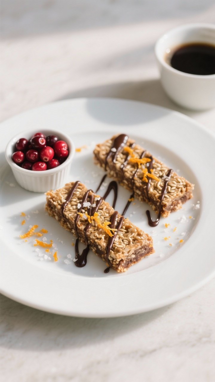 Final plated presentation: restaurant-quality serving of two Amaranth Cranberry Bars on a matte whit
