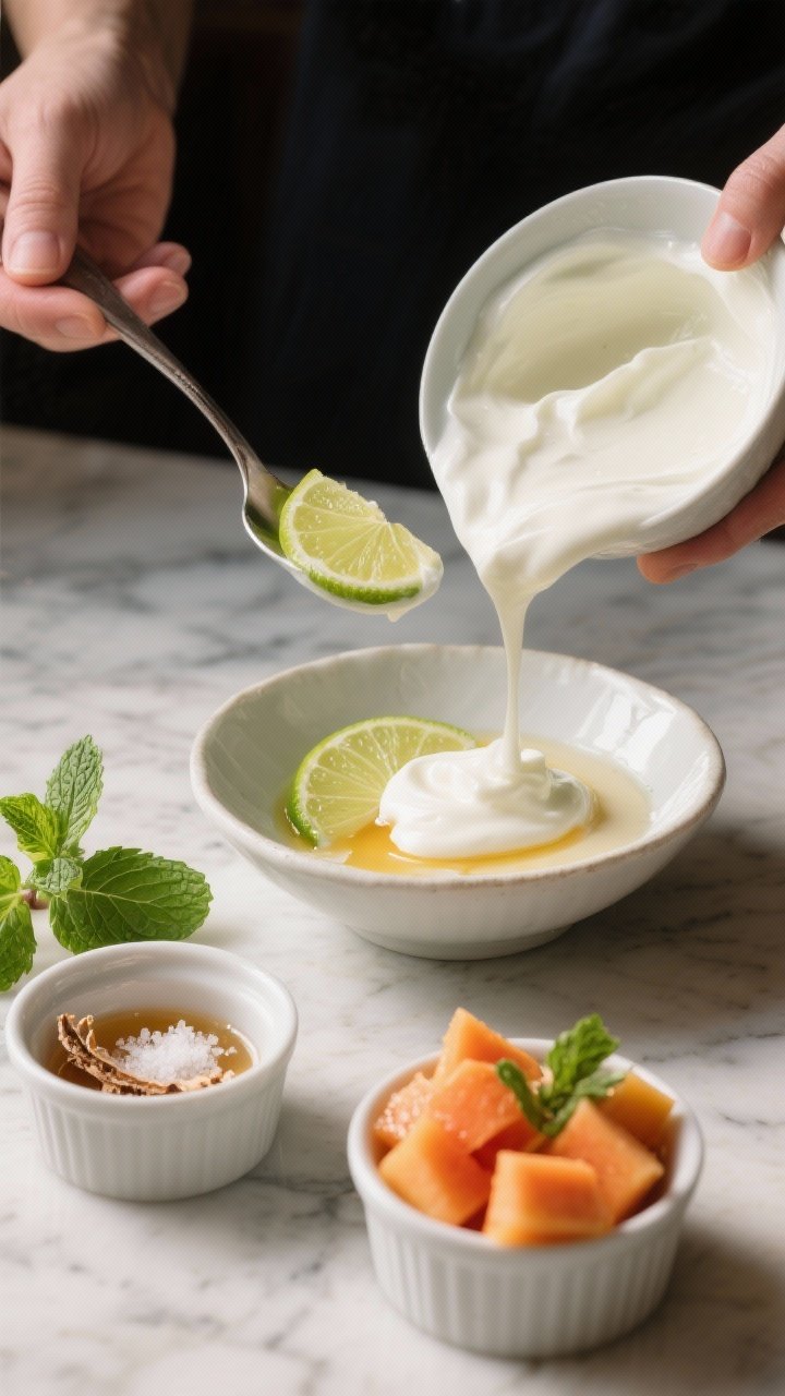 Process shot (no raw ingredient focus, fully prepped components): The “mix the yogurt” step in a