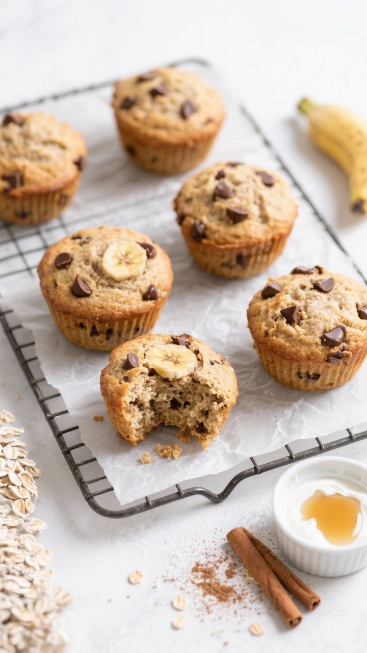 Tasty top view final presentation: Overhead shot of a breakfast scene with 6 finished banana chocola