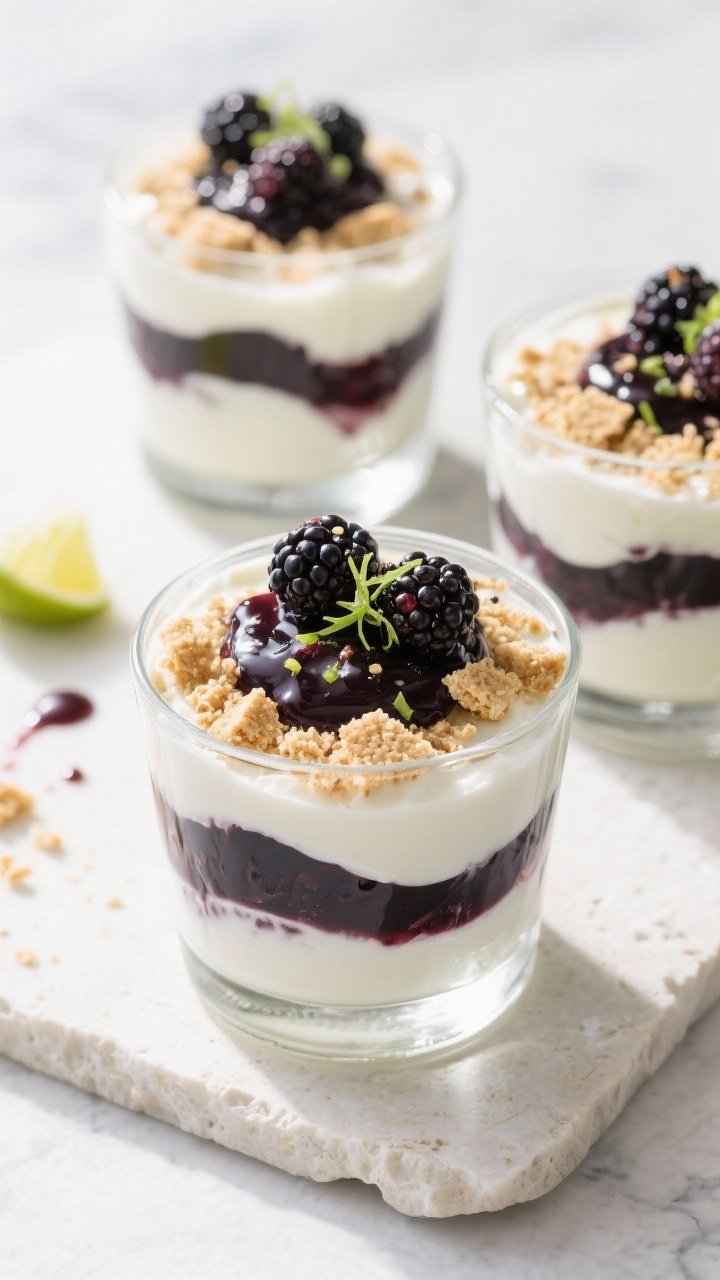 Tasty top view, layered presentation: Overhead shot of parfait-style Blackberry Lime Yogurt Swirl as