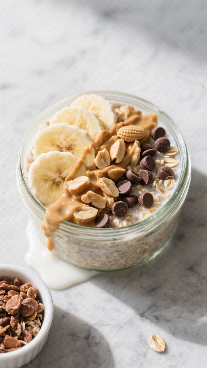 Top view of finished chocolate peanut butter oats