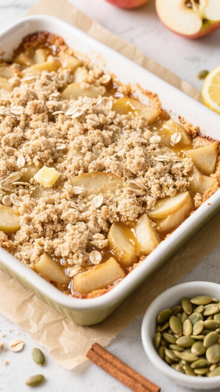 Tasty top view (process): Overhead shot of the apple filling spread evenly in a 9-inch square baking