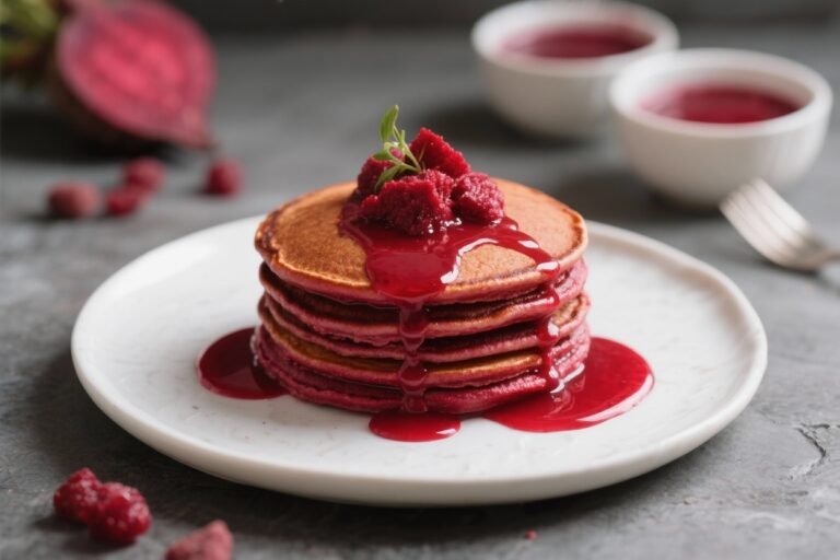 Beet-Red Velvet Pancakes – Bright, Fluffy, and Naturally Colored