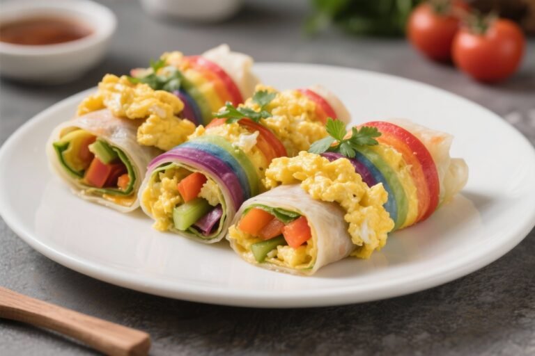 Scrambled egg roll-ups veggie rainbow for lunchboxes