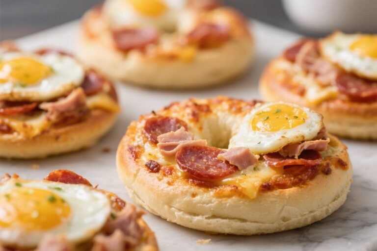 Mini Bagel Pizzas – Egg, Cheese & Turkey Pepperoni
