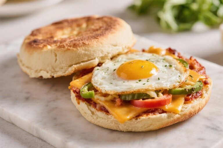 Breakfast Pizza on English Muffin – Cheese & Veggie