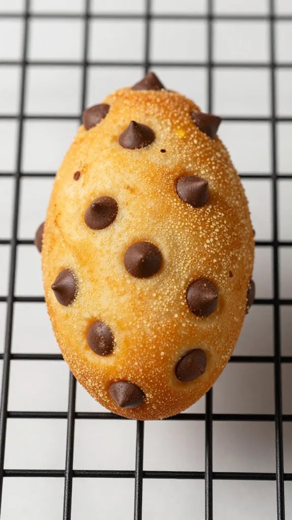 single chocolate chip-studded kodiak popper on cooling rack