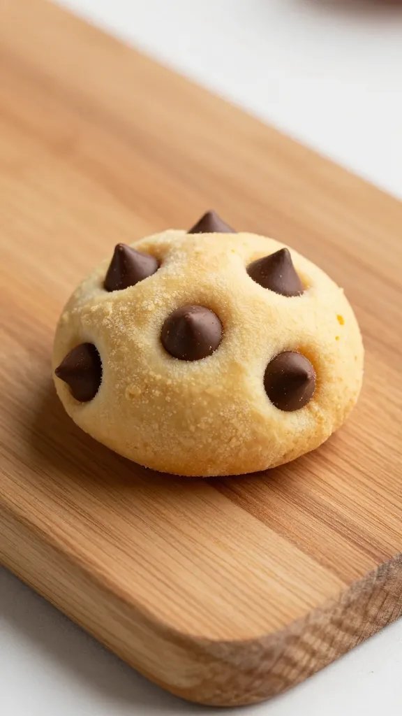 one chocolate chip kodiak popper on wooden board