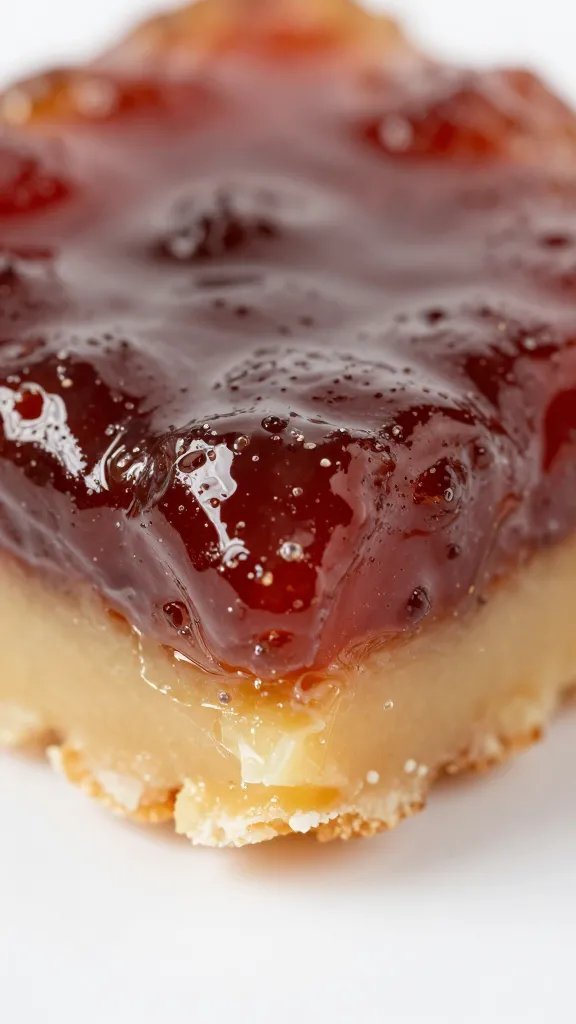 gooey bar edge showing chewy base and jam layer