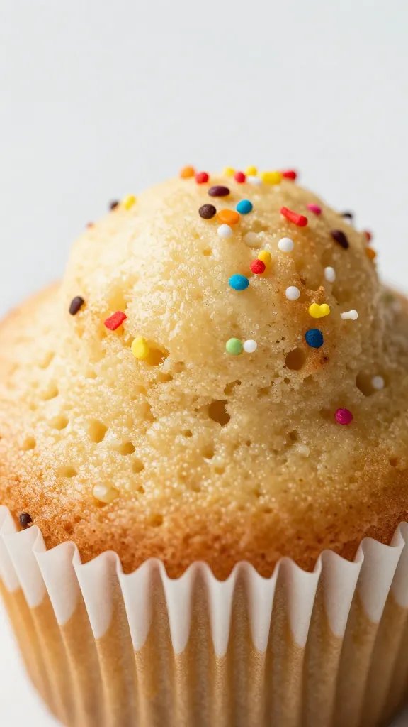 sprinkle-studded mug cake with dome top, macro shot
