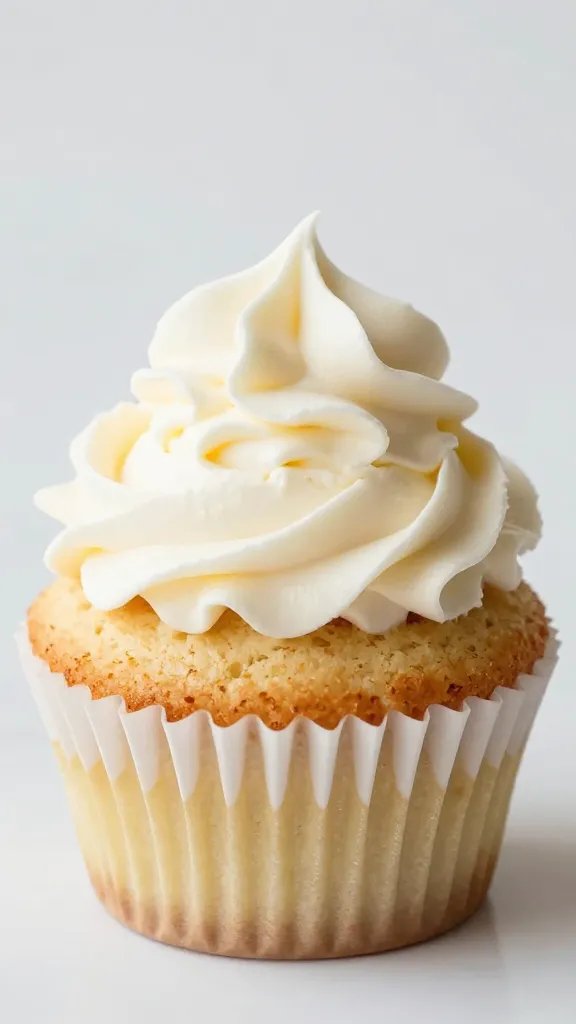 single scoop vanilla frosting atop mug cake, closeup