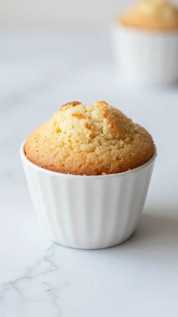 white mug cake on marble counter, soft natural light closeup