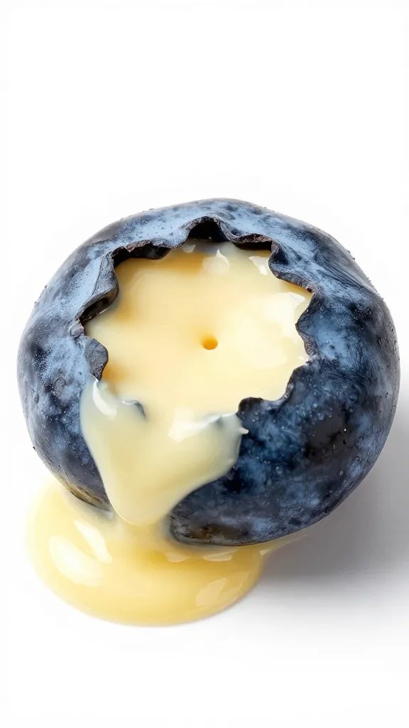 single blueberry crater filled with melted butter