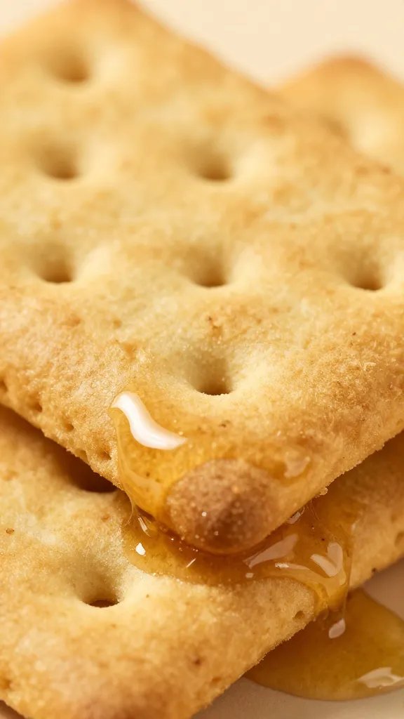 macro shot of honey-drizzled protein graham cracker
