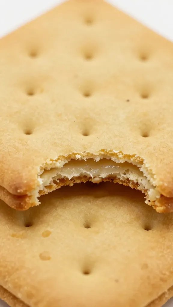 closeup bite-marked protein graham cracker showing crisp layers