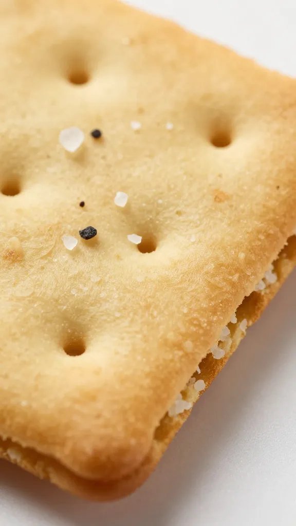 macro of graham cracker edge with coarse sea salt specks