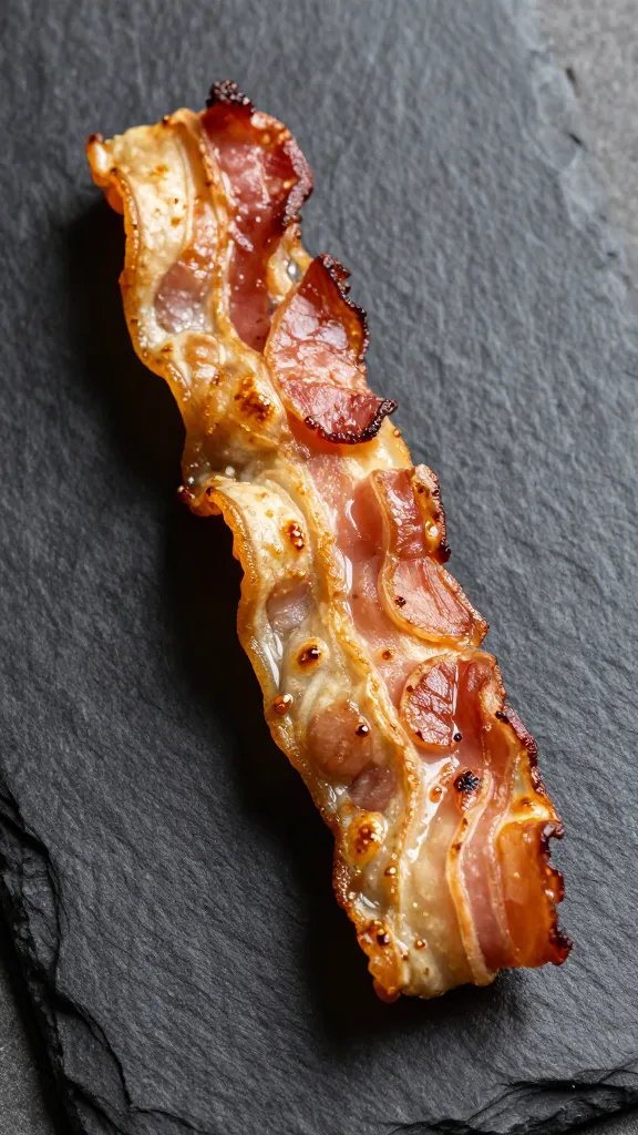 golden bacon-wrapped pancake stick on slate board