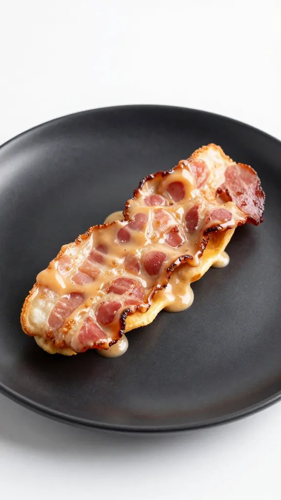 maple-glazed bacon flapjack dipper on matte black plate