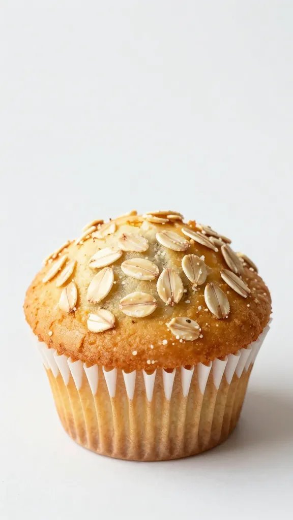 single muffin in tulip liner with oat topping