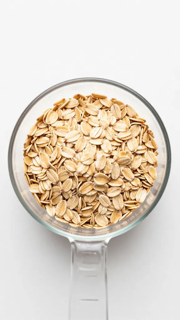 single measuring cup of quick oats overhead