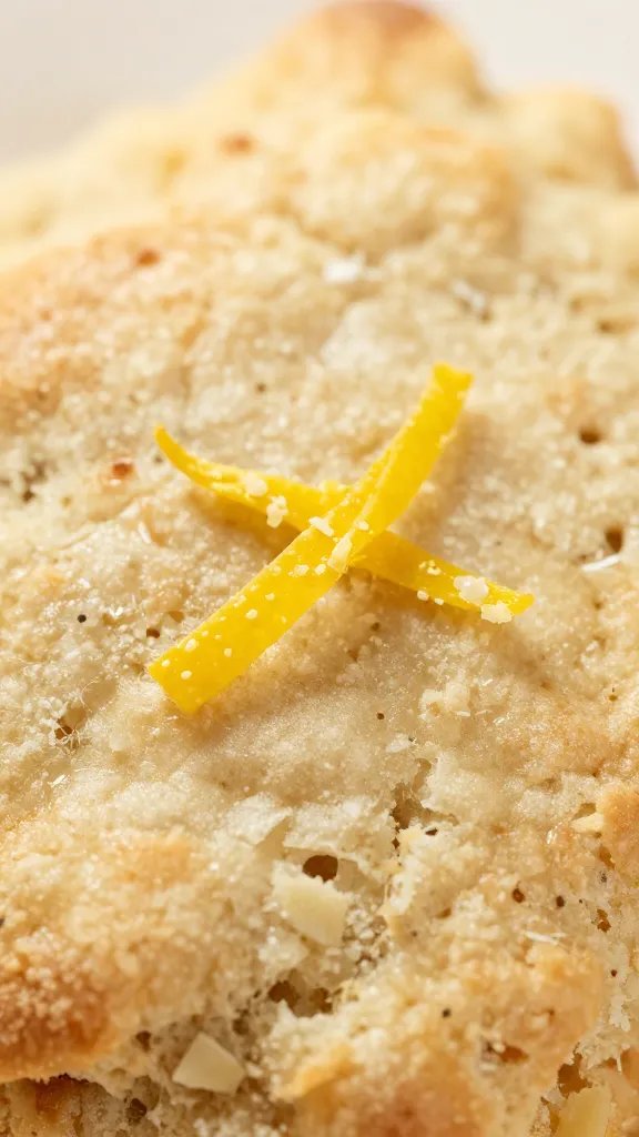 macro shot of lemon zest on scone surface