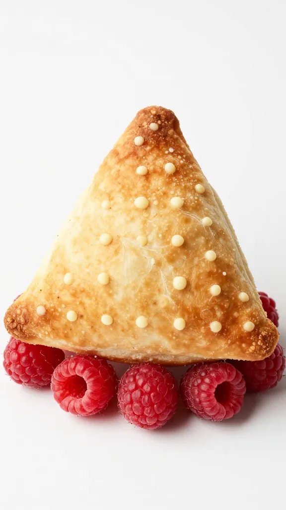 butter-dotted dough triangle, raspberries peeking through