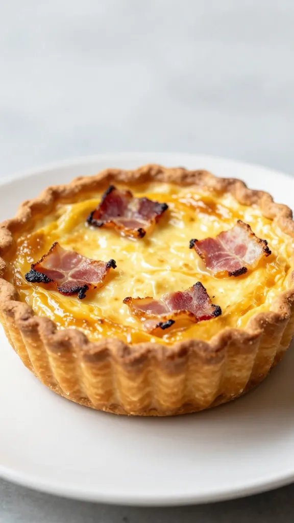 quiche lorraine cup with visible smoky bacon lardons