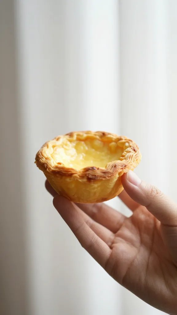 handheld quiche cup against soft natural window light