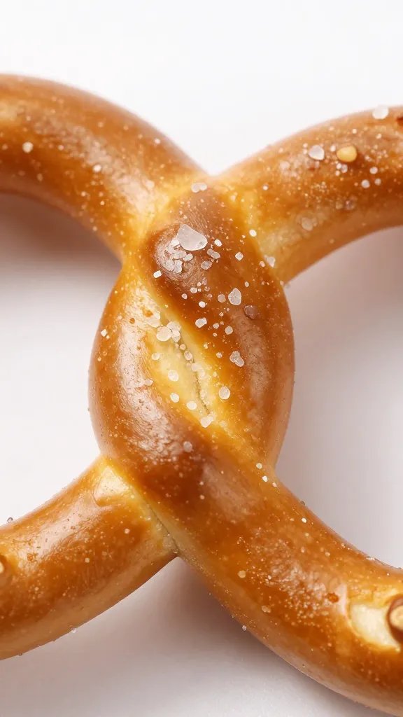Salt crystals on pretzel bite surface, extreme macro