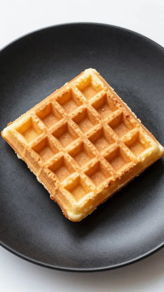 single square of custardy waffle bake on matte black plate