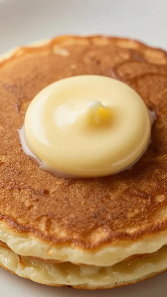 melted butter gloss on a solitary flapjack, closeup