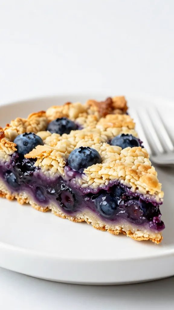 blueberry-studded flapjack casserole slice, shallow depth of field