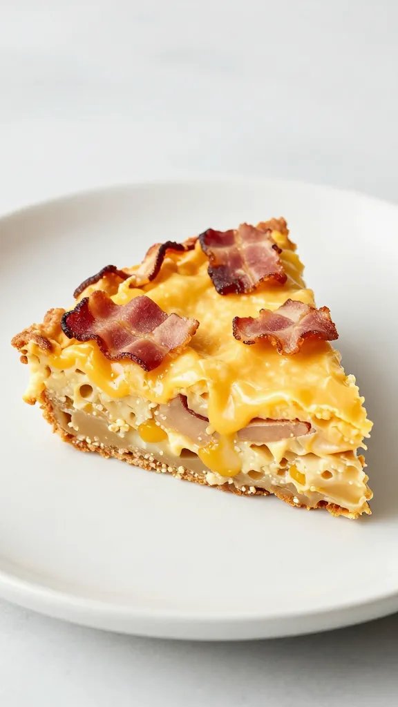savory bacon-cheddar flapjack casserole slice, tight crop