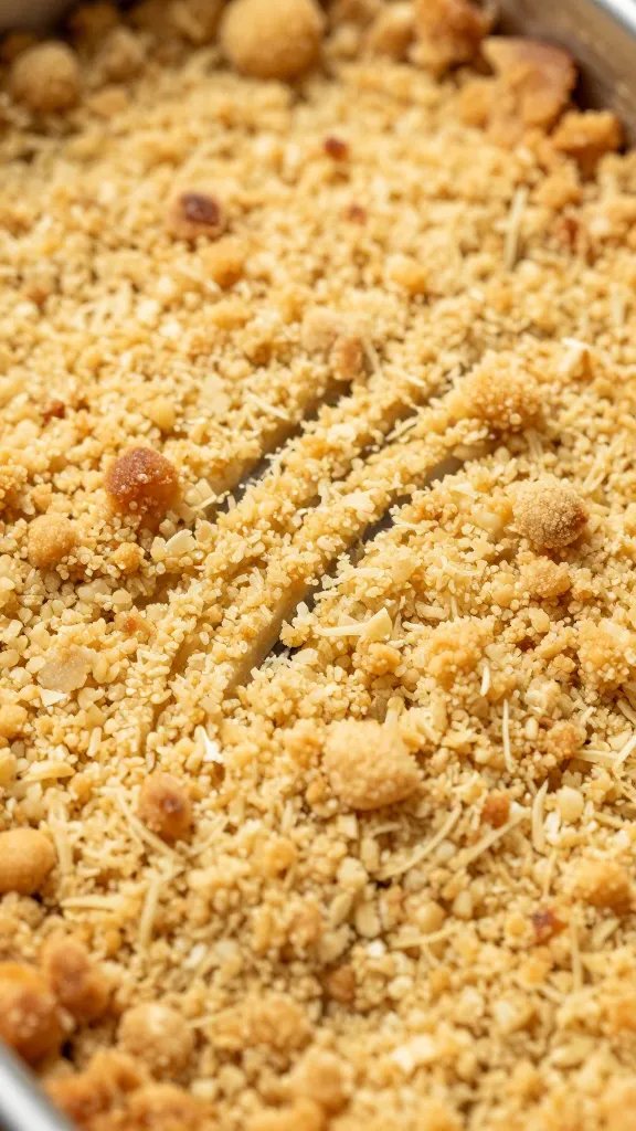 closeup of airy flapjack casserole crumb with fork mark