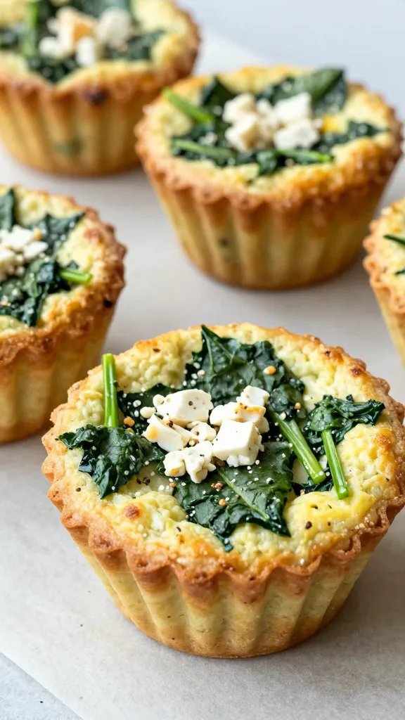 spinach feta egg muffin on parchment paper, closeup