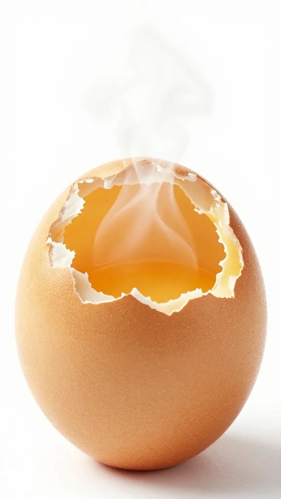 golden egg muffin torn open, steaming interior