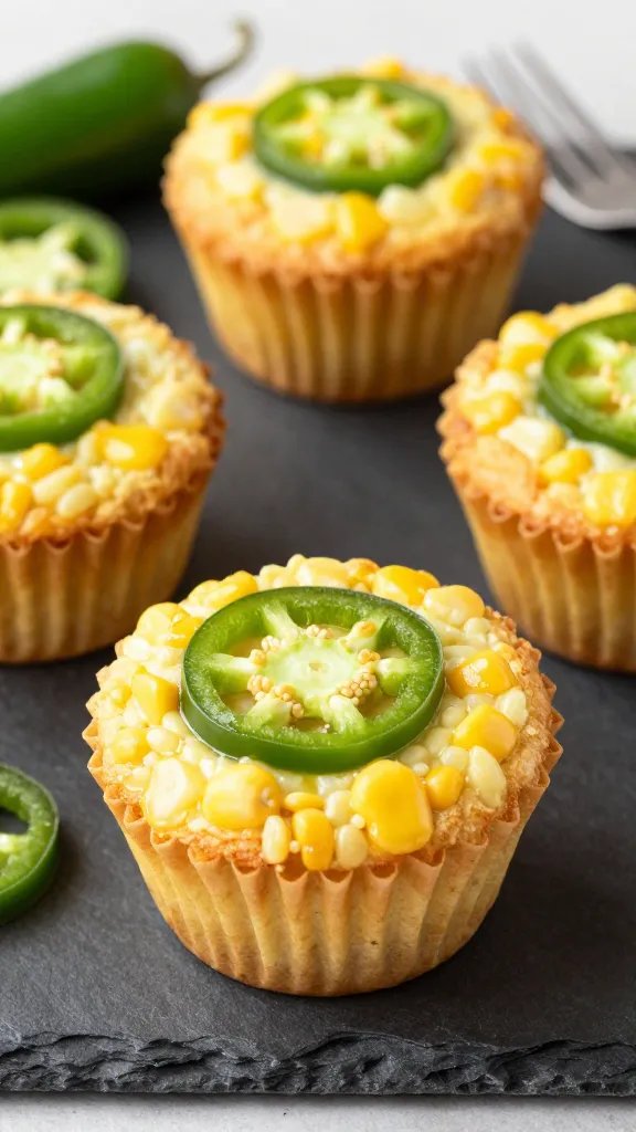 jalapeño and corn egg muffin on slate board