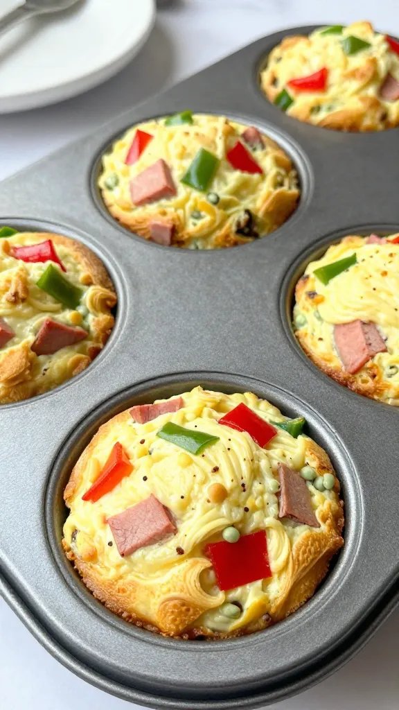 ham and bell pepper egg muffin under natural light