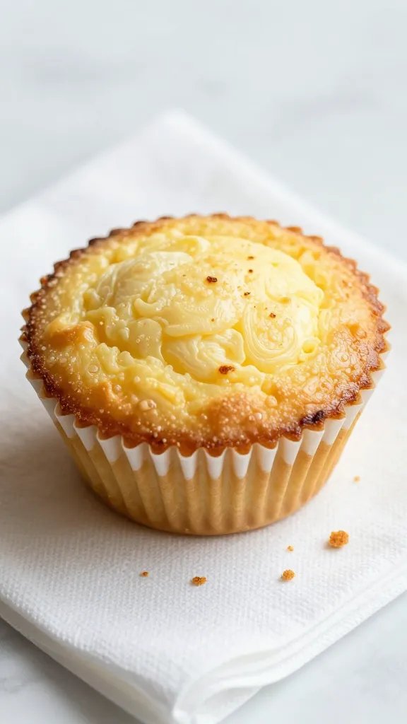 reheated egg muffin on white napkin, crumbs visible